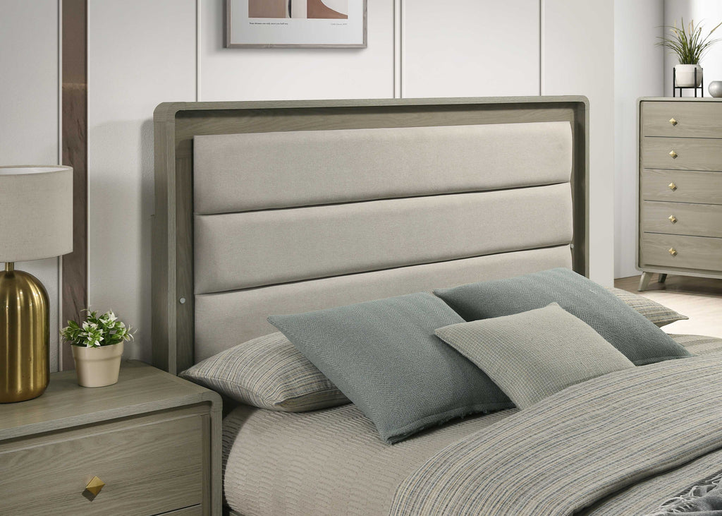 Contemporary Gray Bed with LED Wood Panel Headboard