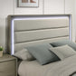 Contemporary Gray Bed with LED Wood Panel Headboard