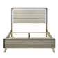 Contemporary Gray Bed with LED Wood Panel Headboard