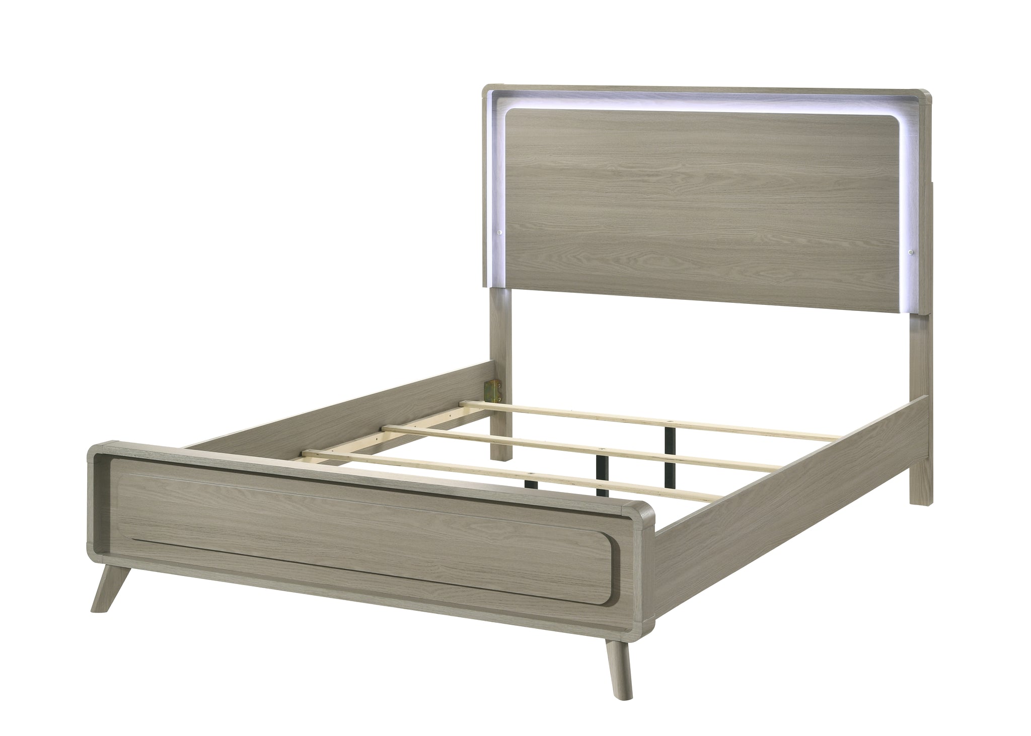 Contemporary Gray Bed with LED Wood Panel Headboard