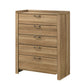 Transitional Natural Wood 5-Drawer Chest with Raised Edge Top & Curved Drawer Front – Fully Assembled