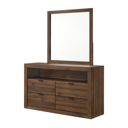 Contemporary Walnut Dresser with Optional Mirror, Finger Pull Drawers & Solid Wood Construction