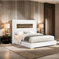 Contemporary Smart Platform Bed with 3D Fireplace LED Headboard, Bluetooth Audio, USB & TF Card Slots, Stainless Steel Frame