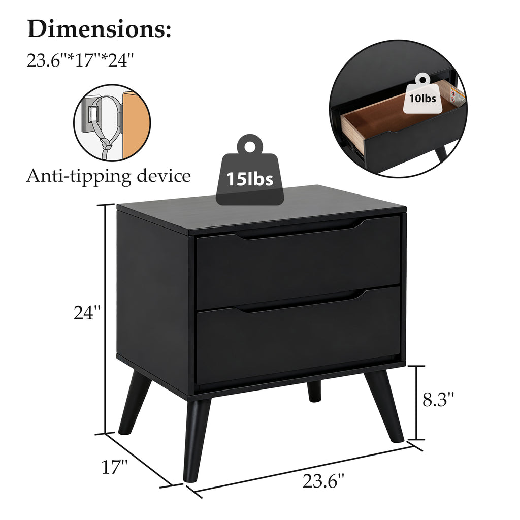 Modern  black wooden Nightstand - Dimensions image