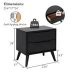 Modern  black wooden Nightstand - Dimensions image