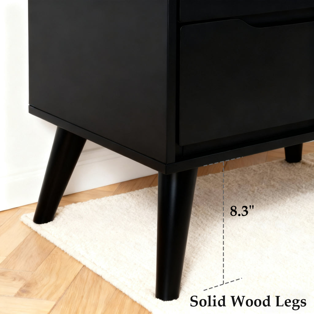 Detailed Images of the Legs in the Modern Black Wooden Nightstand