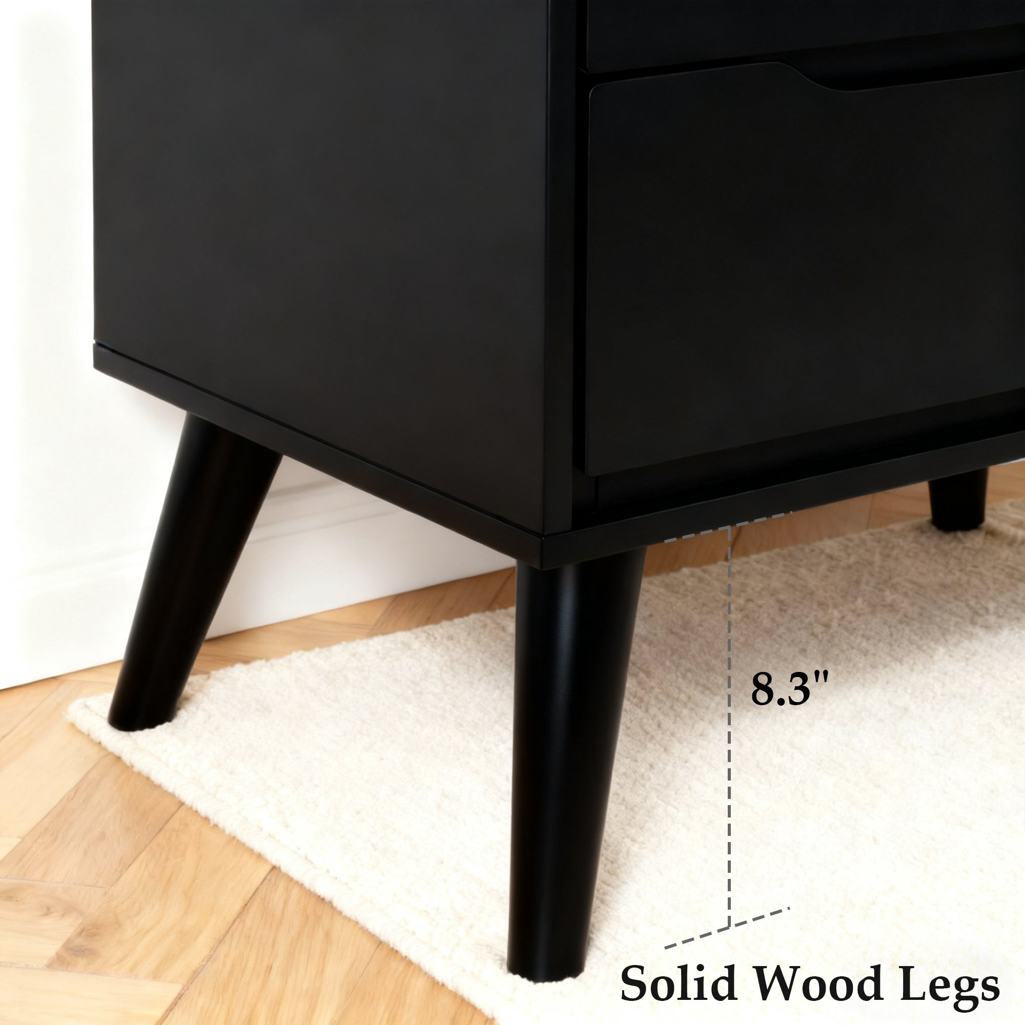 Detailed Images of the Legs in the Modern Black Wooden Nightstand