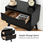 Modern Black Wooden Nightstand with Ample Storage Space and Two Sliding Drawers - Detail Images