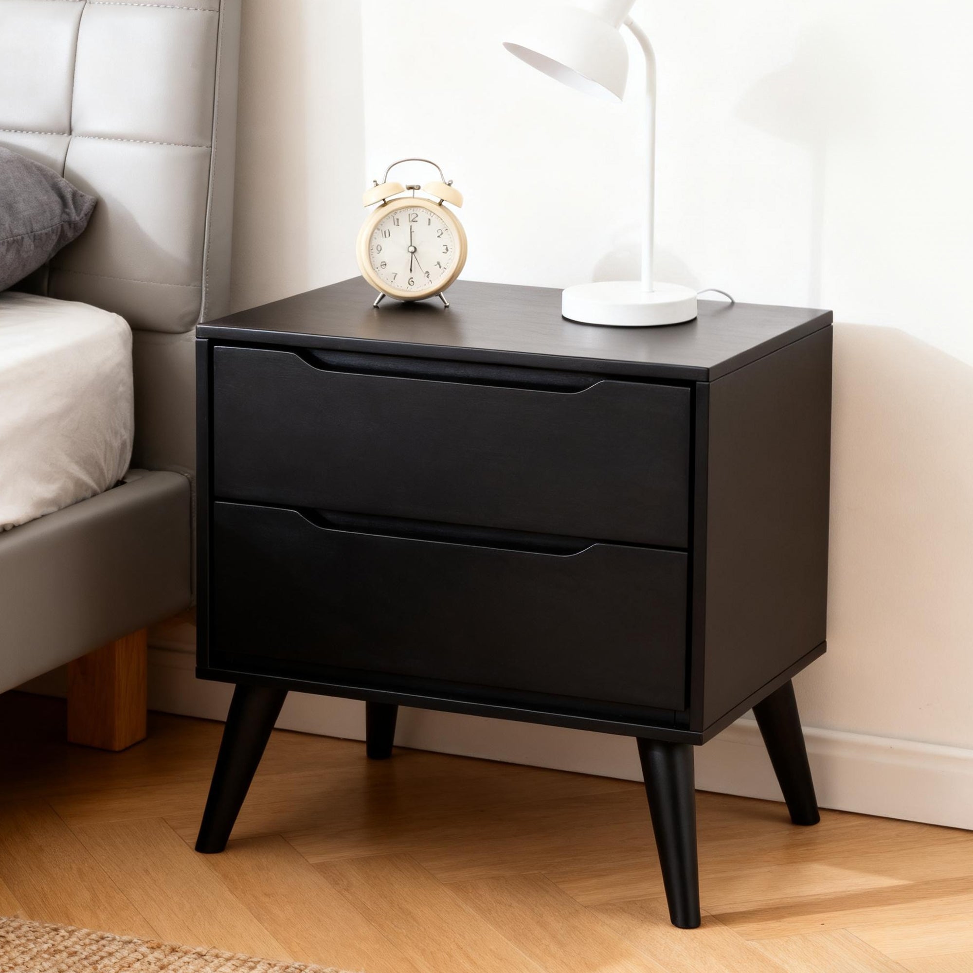 Bedside Scene Images of the Modern Black Wooden Nightstand