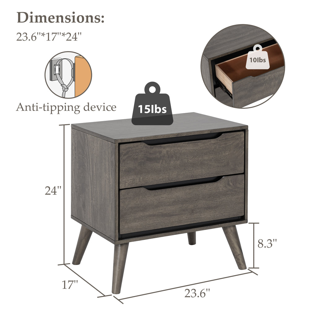 Gray-colored modern wooden Nightstand - Dimensions image