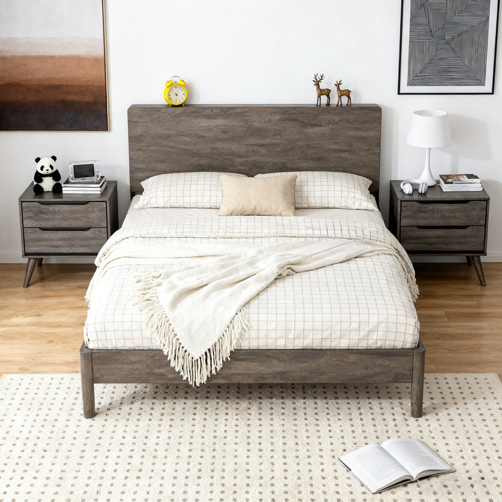 Bedroom scene images of a gray-colored modern wooden 