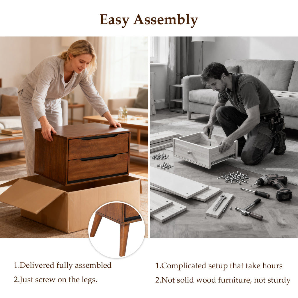 Oak-colored modern wooden nightstand (illustration image) - No installation required