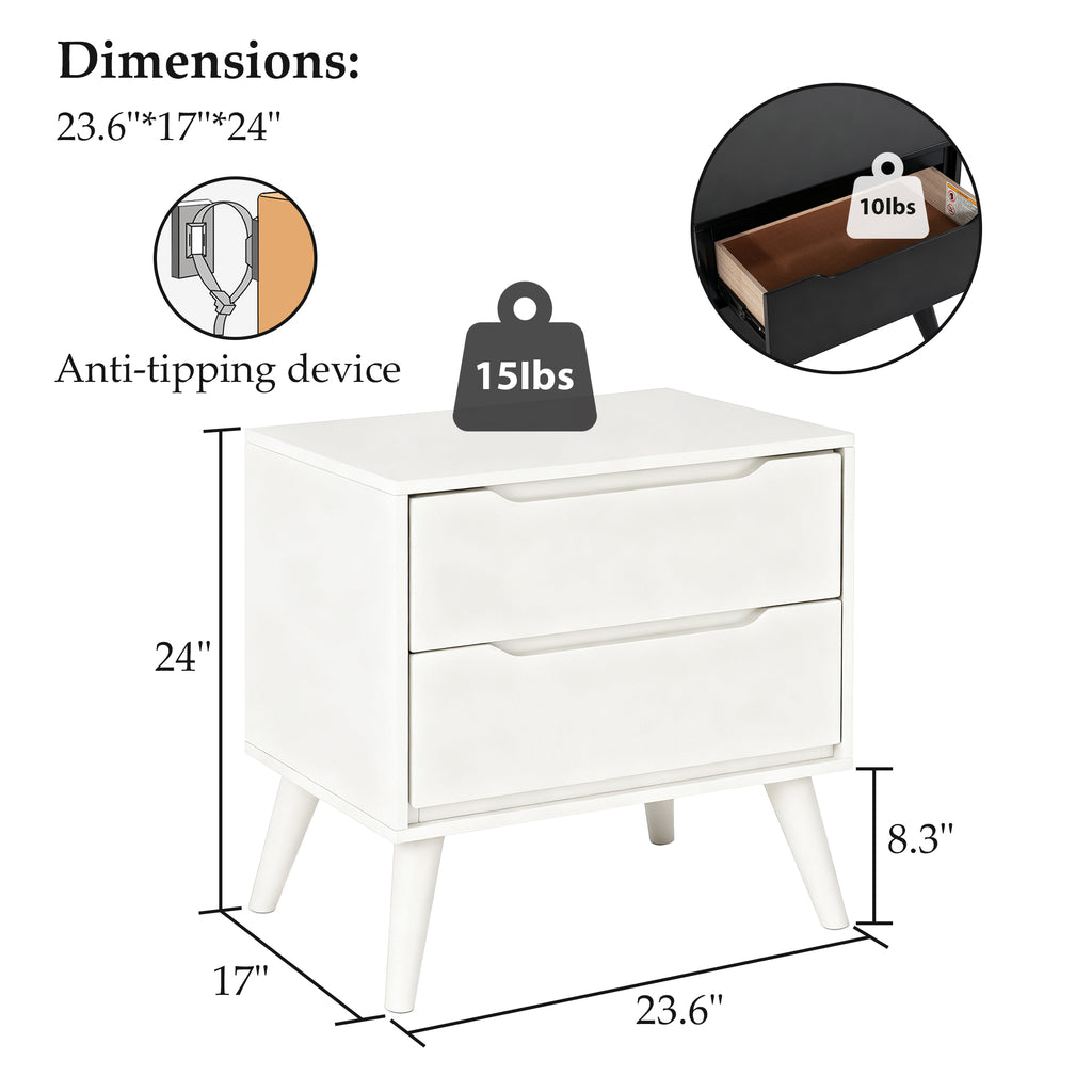Modern  white wooden Nightstand - Dimensions image