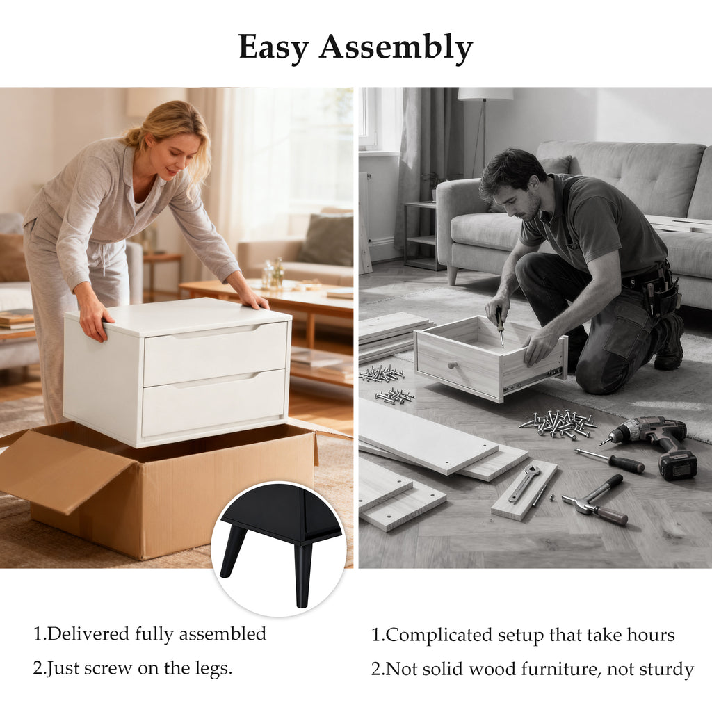 Modern White Wooden Nightstand (Illustrative Image) - No Installation Required