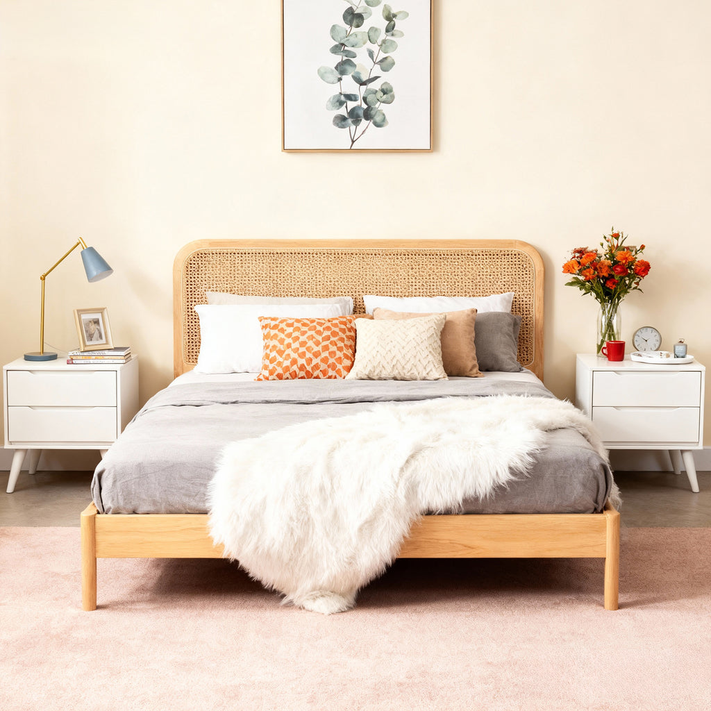 Bedroom Scene Images of the Modern White Wooden Nightstand