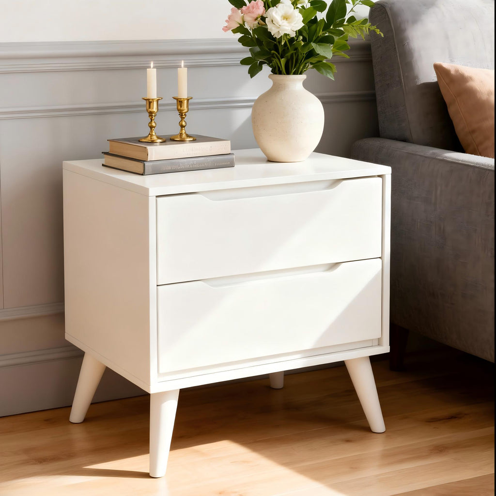 Bedside Scene Images of the Modern White Wooden Nightstand