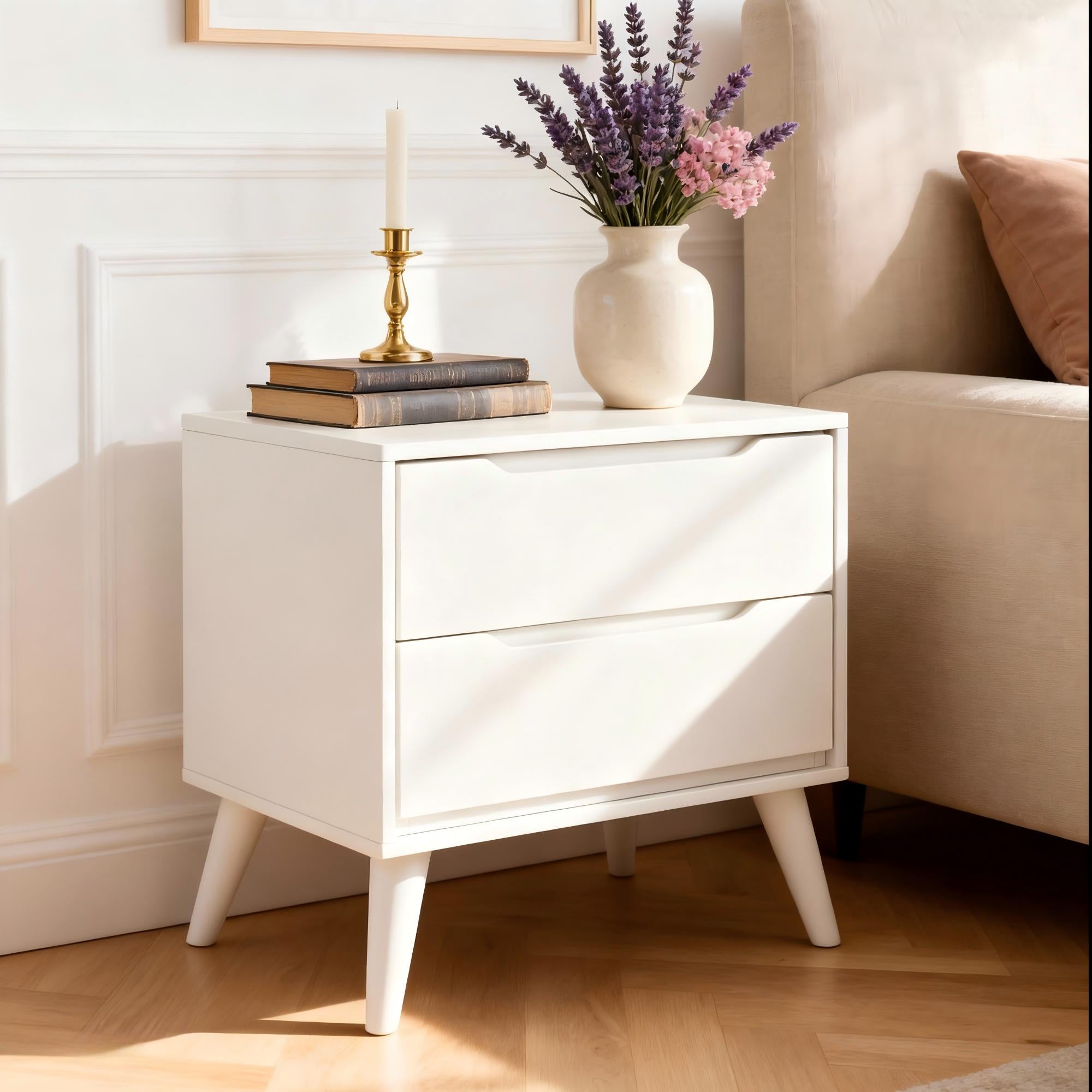 Modern Wooden Nightstand - Main Image (White Color)