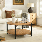 Round Transitional Coffee Table with Open Shelf & Metal Legs – Modern Wood Look Center Table for Living Room
