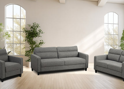 3-PC Dark Grey Linen Sofa Set – Clean-lined Design | NX6006GY