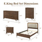 Mid-Century Modern Walnut 4-Piece Bedroom Set with Upholstered LED Platform Bed, Nightstand, Chest & Dresser with Optional Mirror