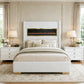Contemporary Smart Platform Bed with 3D Fireplace LED Headboard, Bluetooth Audio, USB & TF Card Slots, Stainless Steel Frame