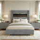 Contemporary Smart Platform Bed with 3D Fireplace LED Headboard, Bluetooth Audio, USB & TF Card Slots, Stainless Steel Frame