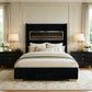 Contemporary Smart Platform Bed with 3D Fireplace LED Headboard, Bluetooth Audio, USB & TF Card Slots, Stainless Steel Frame