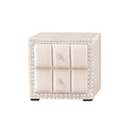 Fully Assembled Contemporary Upholstered Nightstand with Channel Tufting & Crystal Knobs