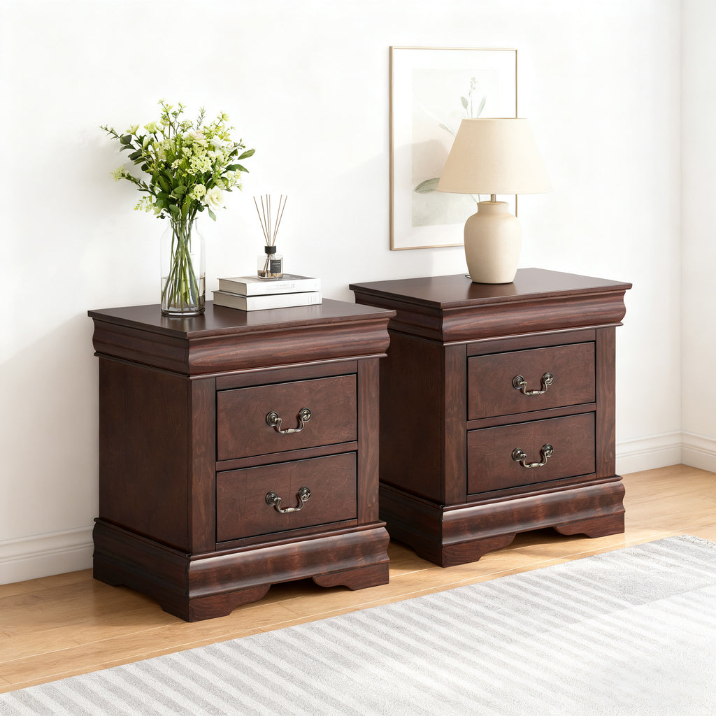 Dark cherry wood bedside table set (2 pieces)