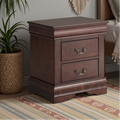 Fully Assembled Transitional Sleigh Wood Nightstand with 2 Dovetail Drawers and Metal Pulls