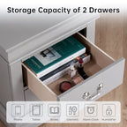 Fully Assembled Transitional Sleigh Wood Nightstand with 2 Dovetail Drawers and Metal Pulls