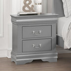 Fully Assembled Transitional Sleigh Wood Nightstand with 2 Dovetail Drawers and Metal Pulls