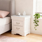 Fully Assembled Transitional Sleigh Wood Nightstand with 2 Dovetail Drawers and Metal Pulls