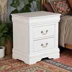 Fully Assembled Transitional Sleigh Wood Nightstand with 2 Dovetail Drawers and Metal Pulls