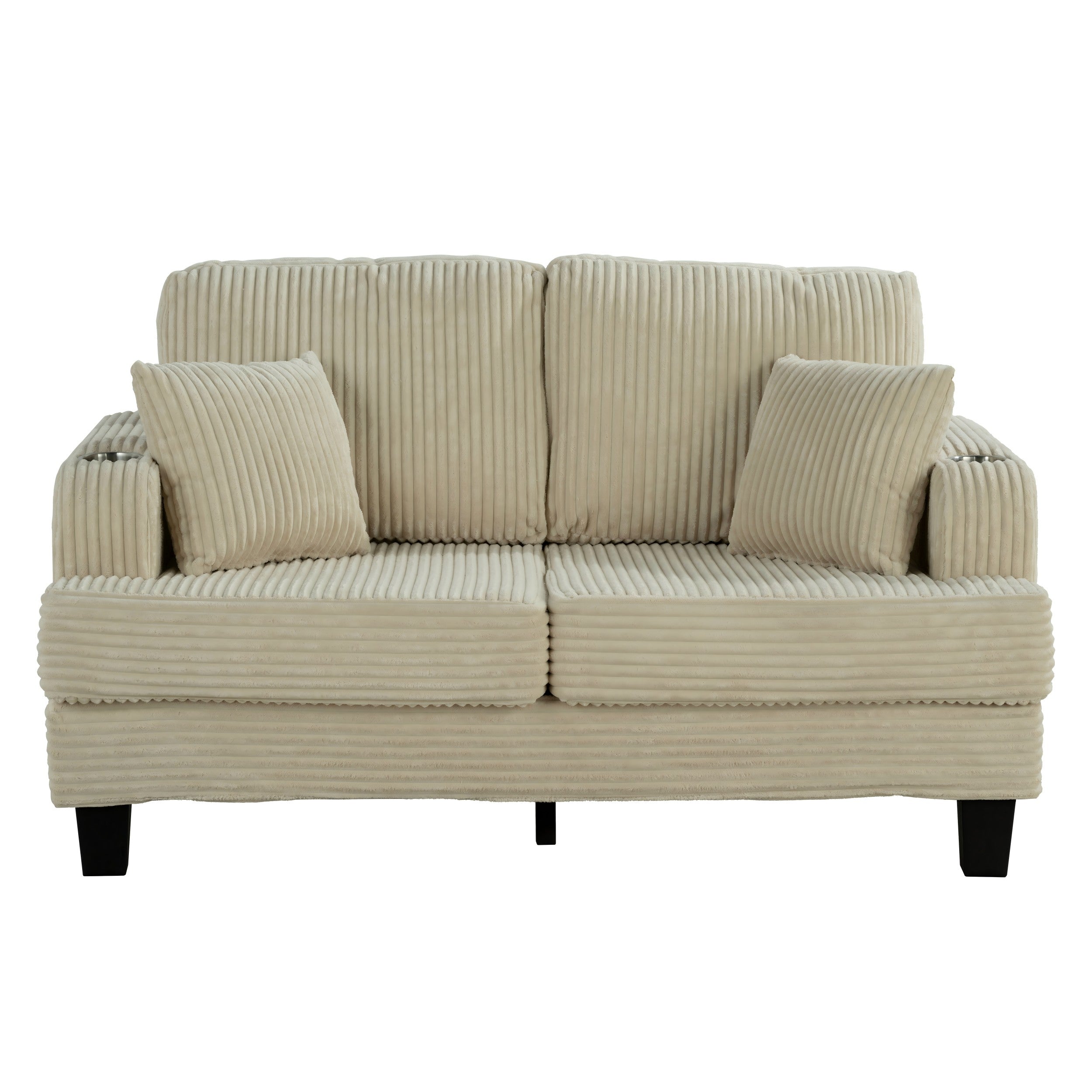 Contemporary Corduroy Loveseat with Cup Holders and Side Storage