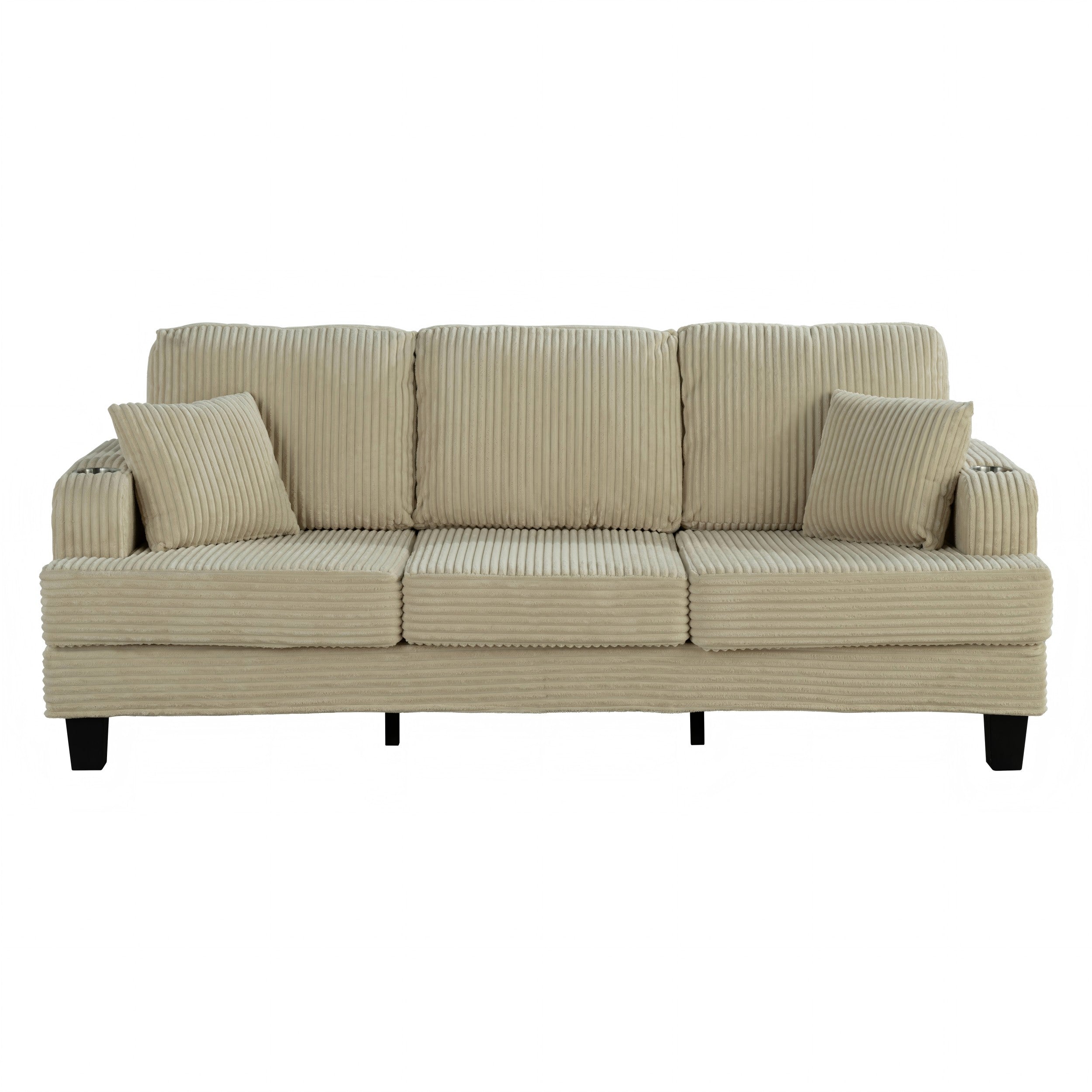 Contemporary Corduroy sofa with Cup Holders, USB Charging & Side Storage