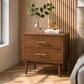 Fully Assembled Mid-Century Modern Walnut Nightstand with Tapered Legs & Nickel Bar Pulls