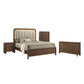 Mid-Century Modern Walnut 4-Piece Bedroom Set with Upholstered LED Platform Bed, Nightstand, Chest & Dresser with Optional Mirror