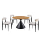 Athan 5-Piece Round Dining Table Set with Conical Metal Base & Upholstered Chairs – Black/Oak