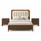 Mid-Century Modern Walnut 3-Piece Bedroom Set with Upholstered LED Platform Bed & 2 USB Charging Nightstands