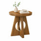 Contemporary Round End Table with Oak Veneer, Pedestal Base & Cross-Shaped Cutout Design