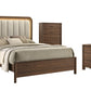 Mid-Century Modern Walnut 4-Piece Bedroom Set with Upholstered LED Platform Bed, Nightstand, Chest & Dresser with Optional Mirror