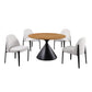 Athan 5-Piece Round Dining Table Set with Conical Metal Base & Upholstered Chairs – Black/Oak