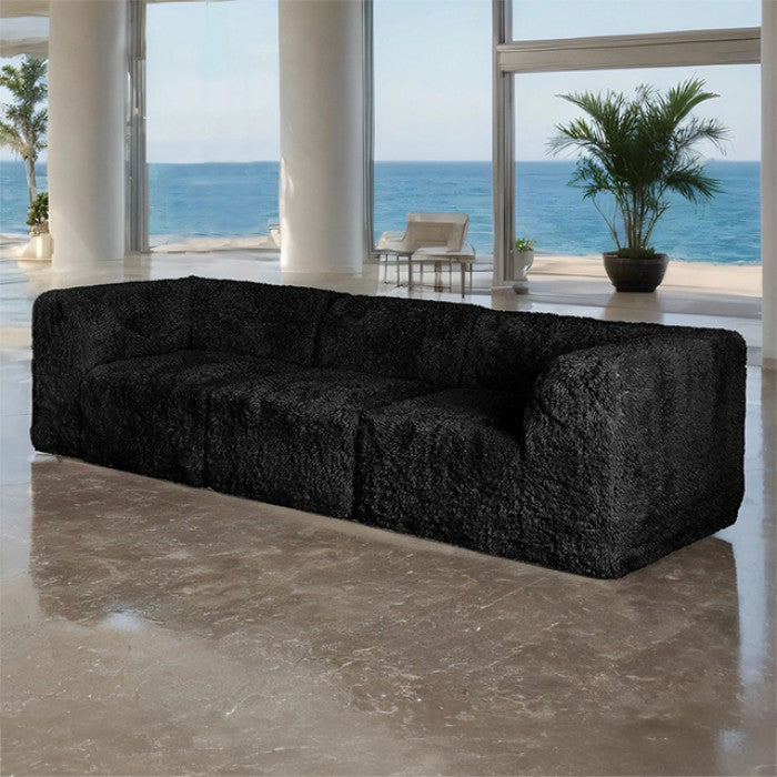 Deep Seating Faux Fur Modular Sofa, Contemporary 3-Seater for Living Room