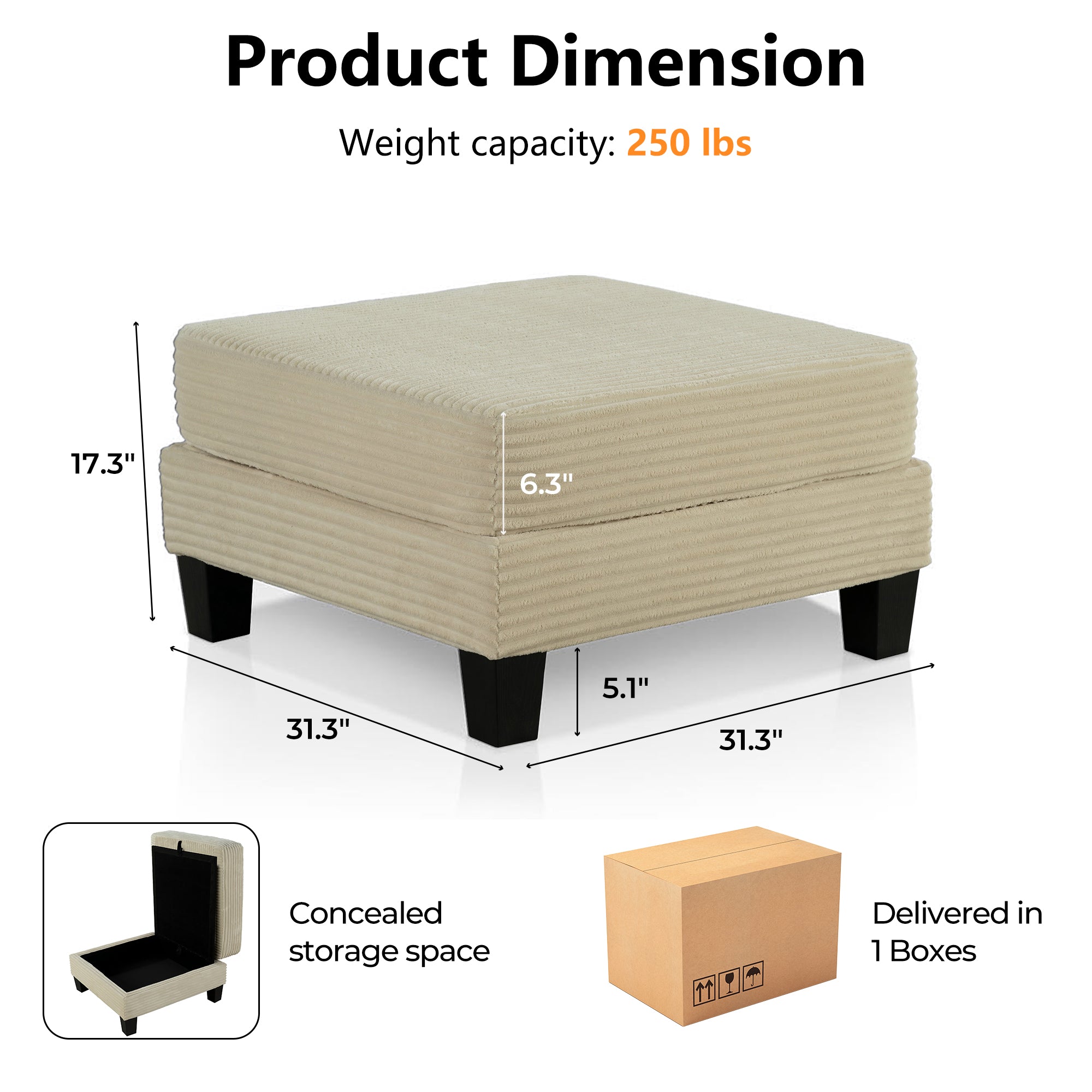 Contemporary Corduroy Storage Ottoman