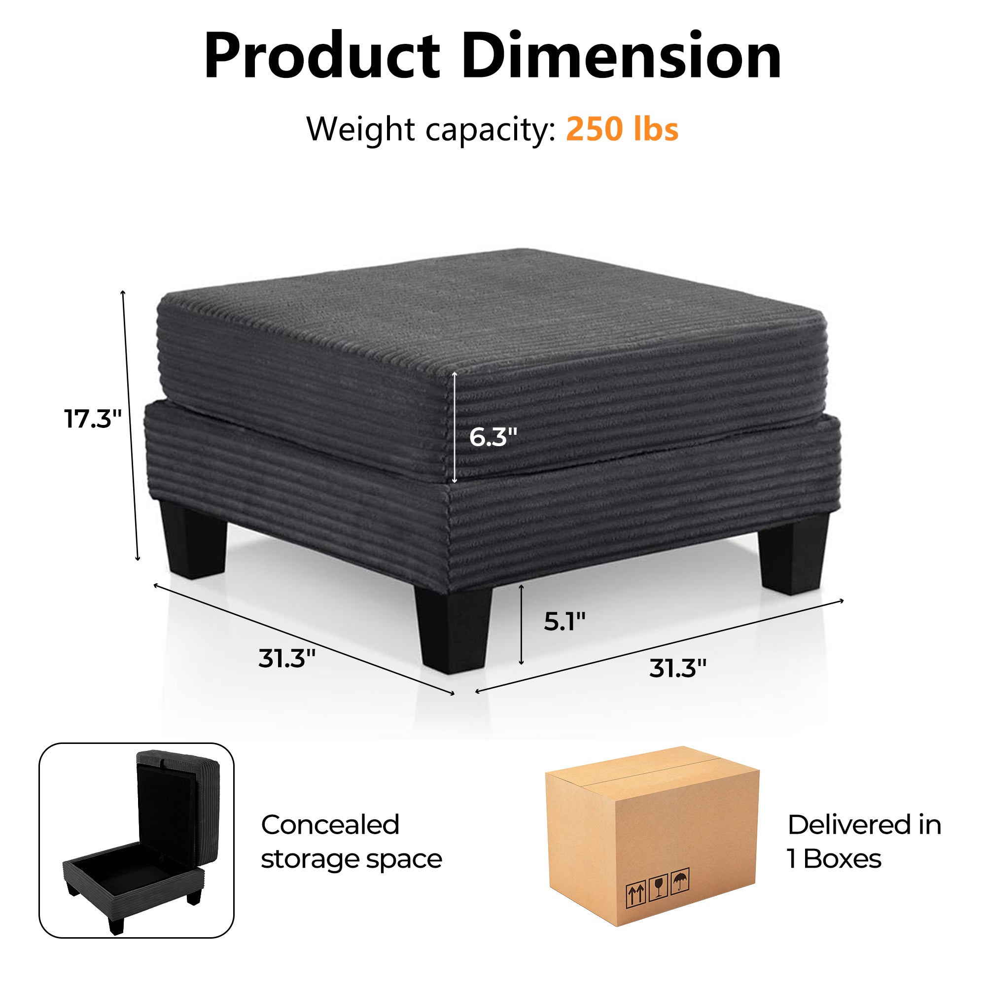Contemporary Corduroy Storage Ottoman