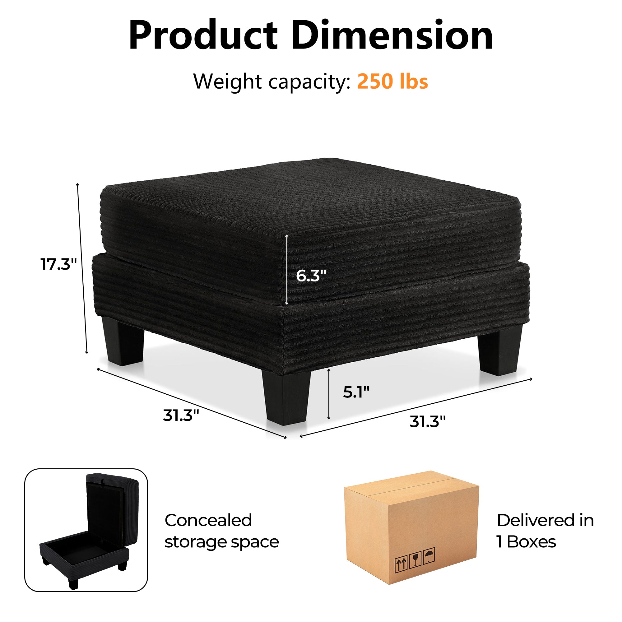 Contemporary Corduroy Storage Ottoman