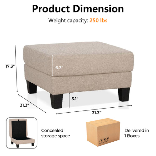Contemporary Boucle Storage Ottoman for Living Room Seating