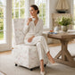 French Upholstered Dining Chair with Caster Legs & Skirted Design