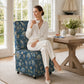 French Upholstered Dining Chair with Caster Legs & Skirted Design